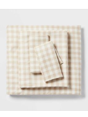 Twin/Twin Extra Long Microfiber Sheet Set Khaki Gingham - Room Essentials